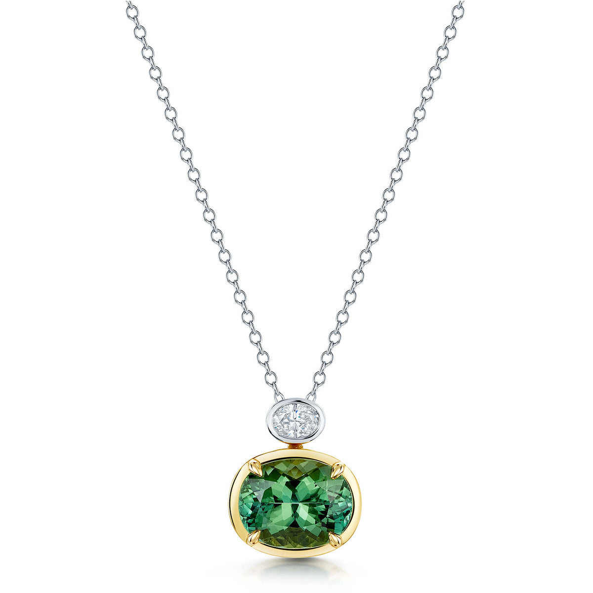 18ct Yellow and White Gold Green Tourmaline and Diamond Pendant