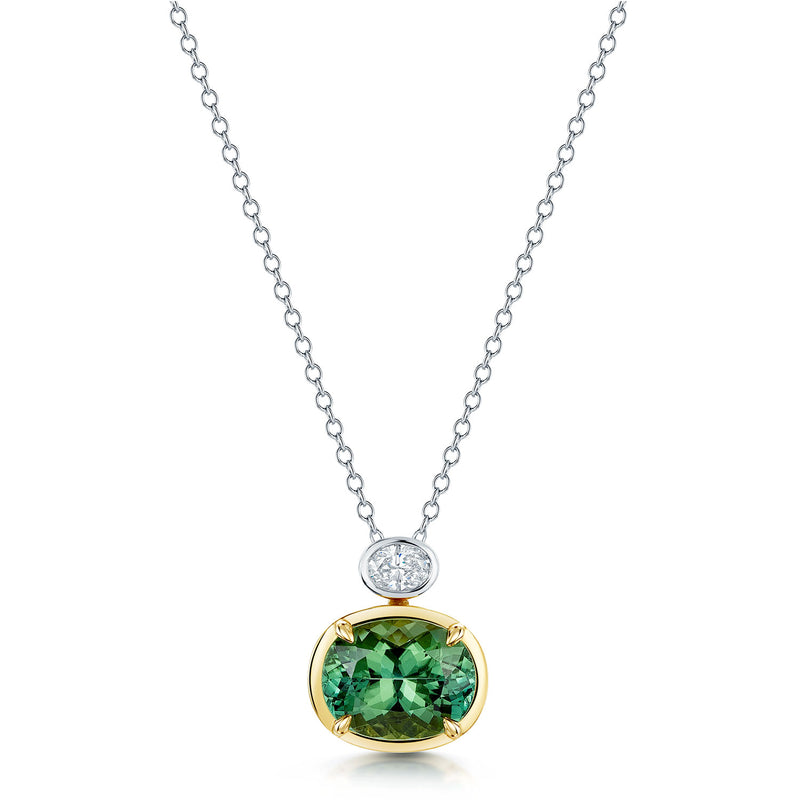 18ct Yellow and White Gold Green Tourmaline and Diamond Pendant