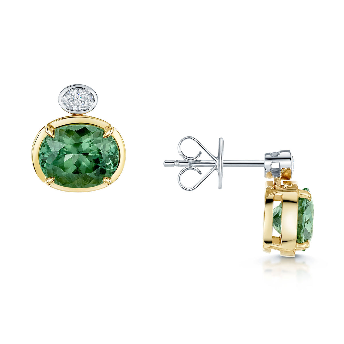 18ct Yellow and White Gold Green Tourmaline and Diamond Drop Earrings