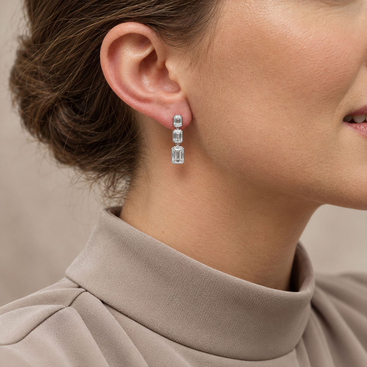 Berry's Platinum Emerald Cut Diamond Rub Over Drop Earrings - Berry's Jewellers