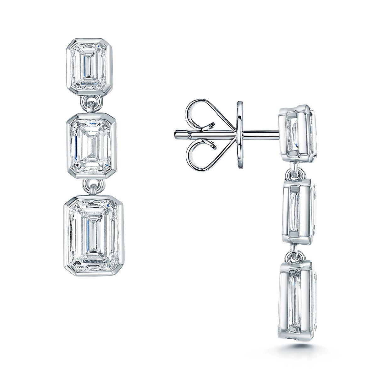Berry's Platinum Emerald Cut Diamond Rub Over Drop Earrings - Berry's Jewellers