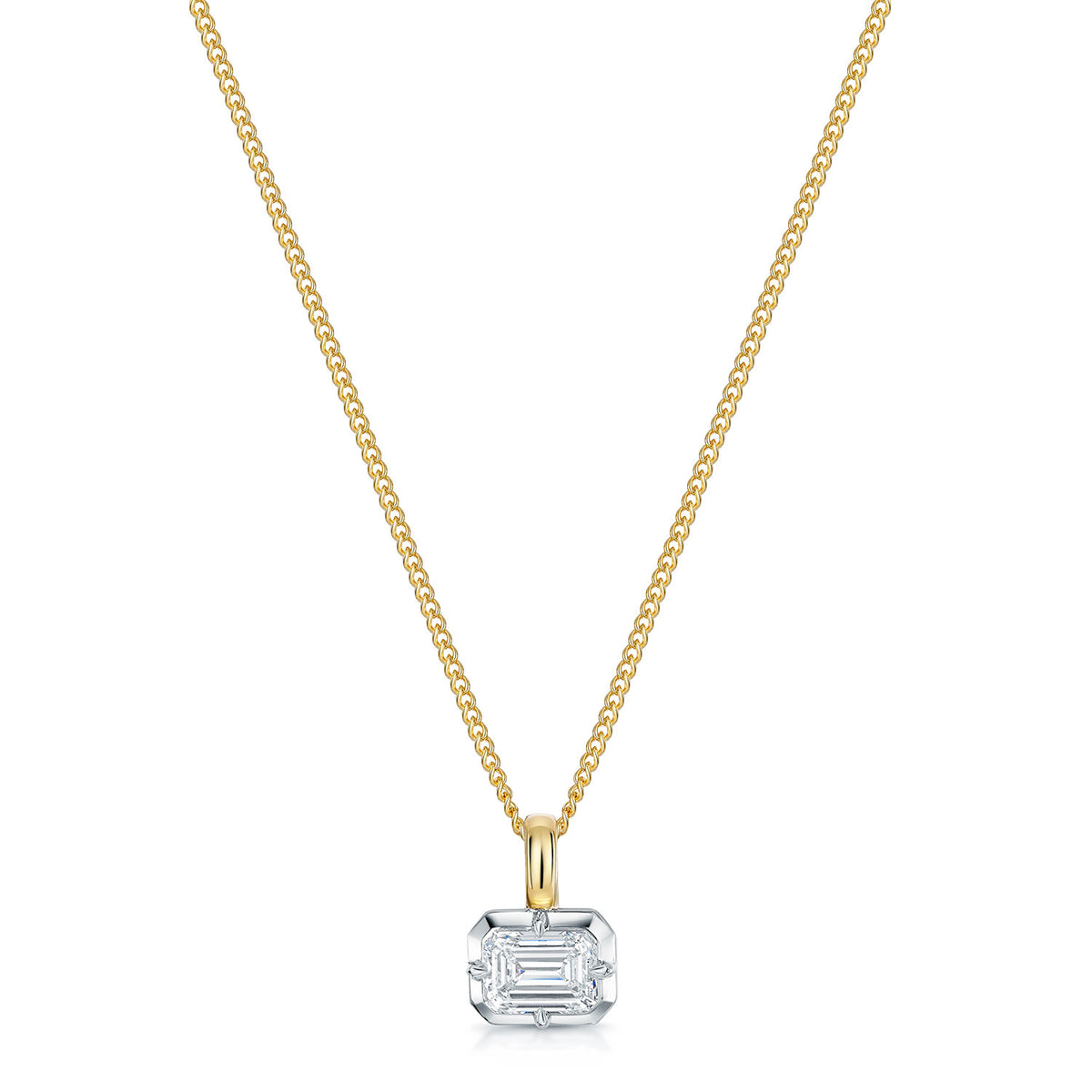 18ct Yellow Gold Emerald Cut Diamond Horizontal Set Pendant