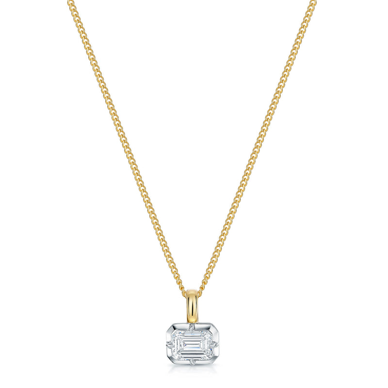 18ct Yellow Gold Emerald Cut Diamond Horizontal Set Pendant