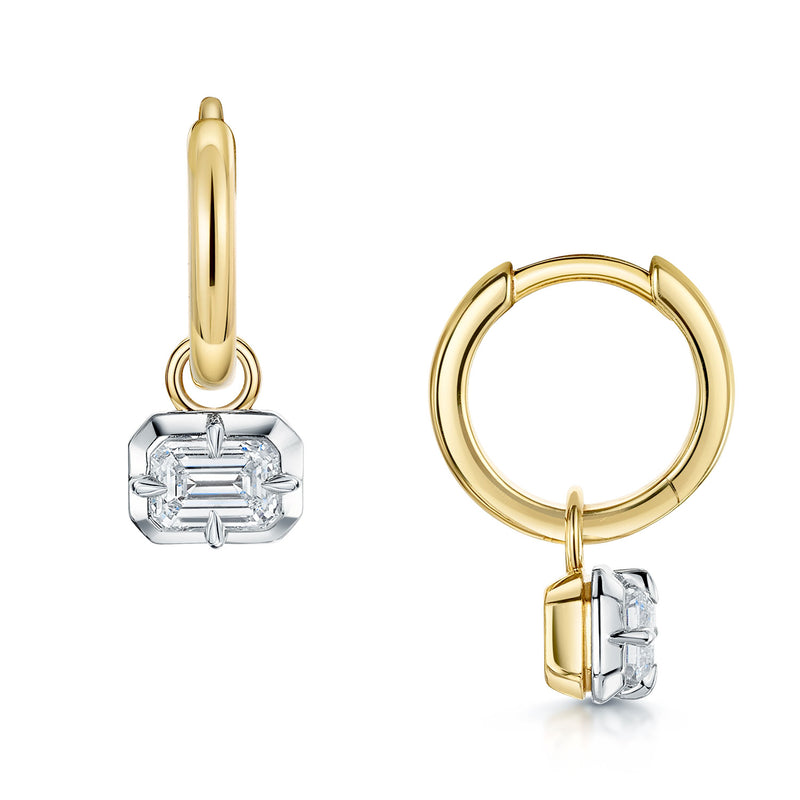18ct Yellow Gold Emerald Cut Diamond Hoop Earrings