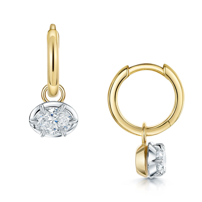 18ct Yellow Gold Oval Cut Diamond Hoop Earrings