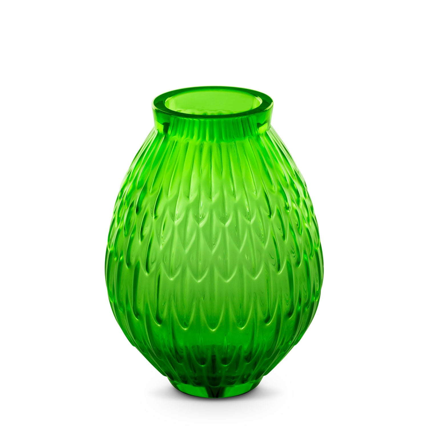 Lalique Plumes Small Green Crystal Vase - Berry's Jewellers