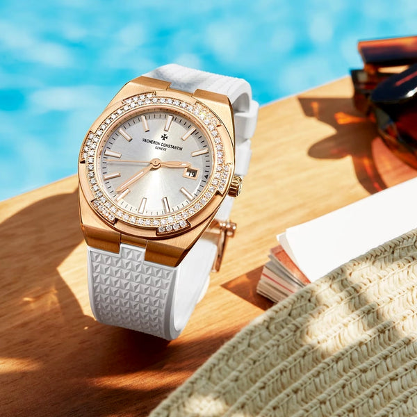 Vacheron Constantin Overseas Quartz 33mm Silver Dial 18ct Pink Gold Ladies Strap Watch - Berry's Jewellers