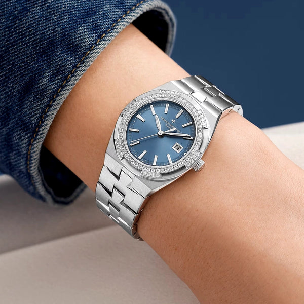 Vacheron Constantin Overseas Quartz 33mm Blue Dial Diamond Set Ladies Watch - Berry's Jewellers