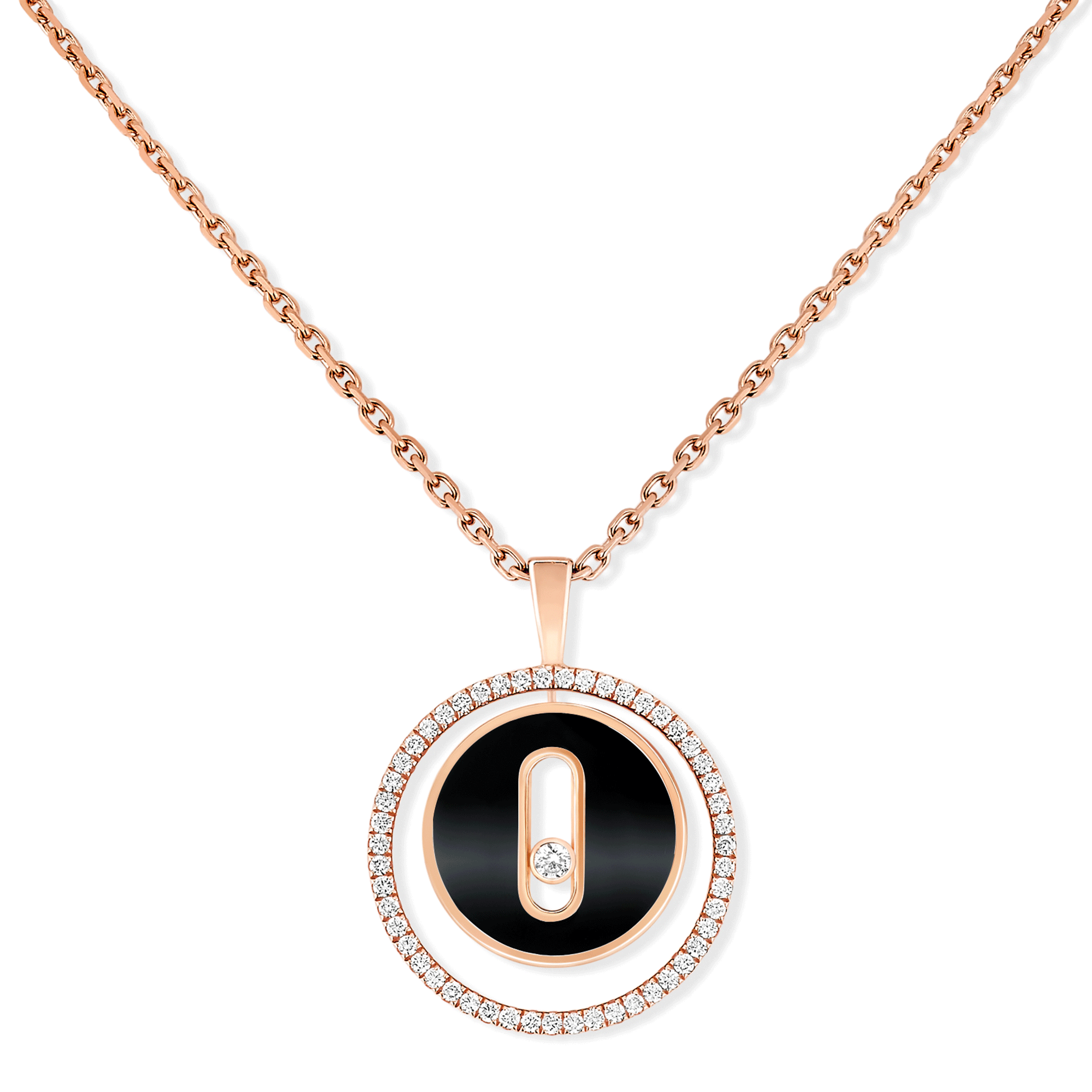 Lucky Move 18ct Pink Gold Onyx And Diamond Pendant