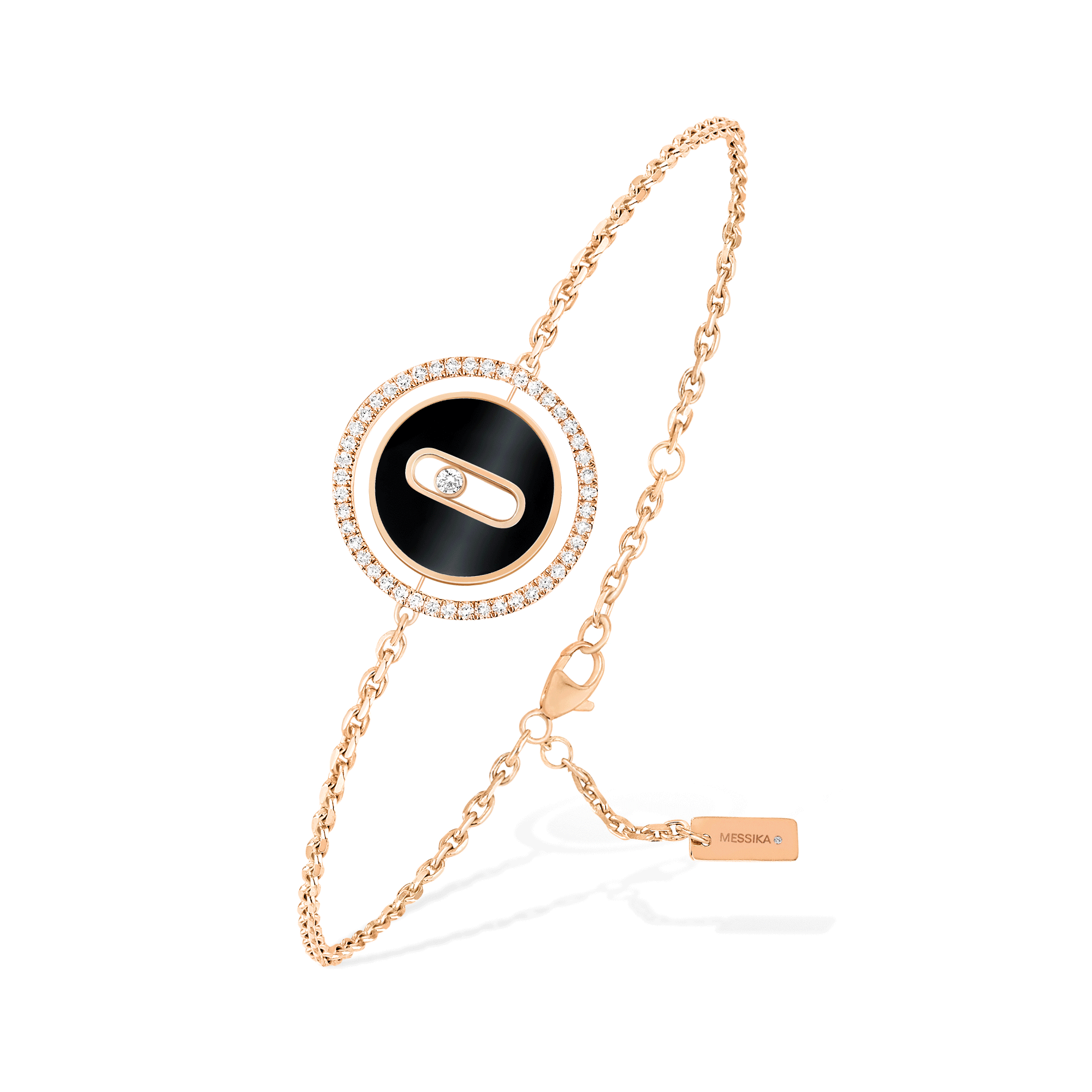 Lucky Move 18ct Pink Gold Onyx And Diamond Bracelet