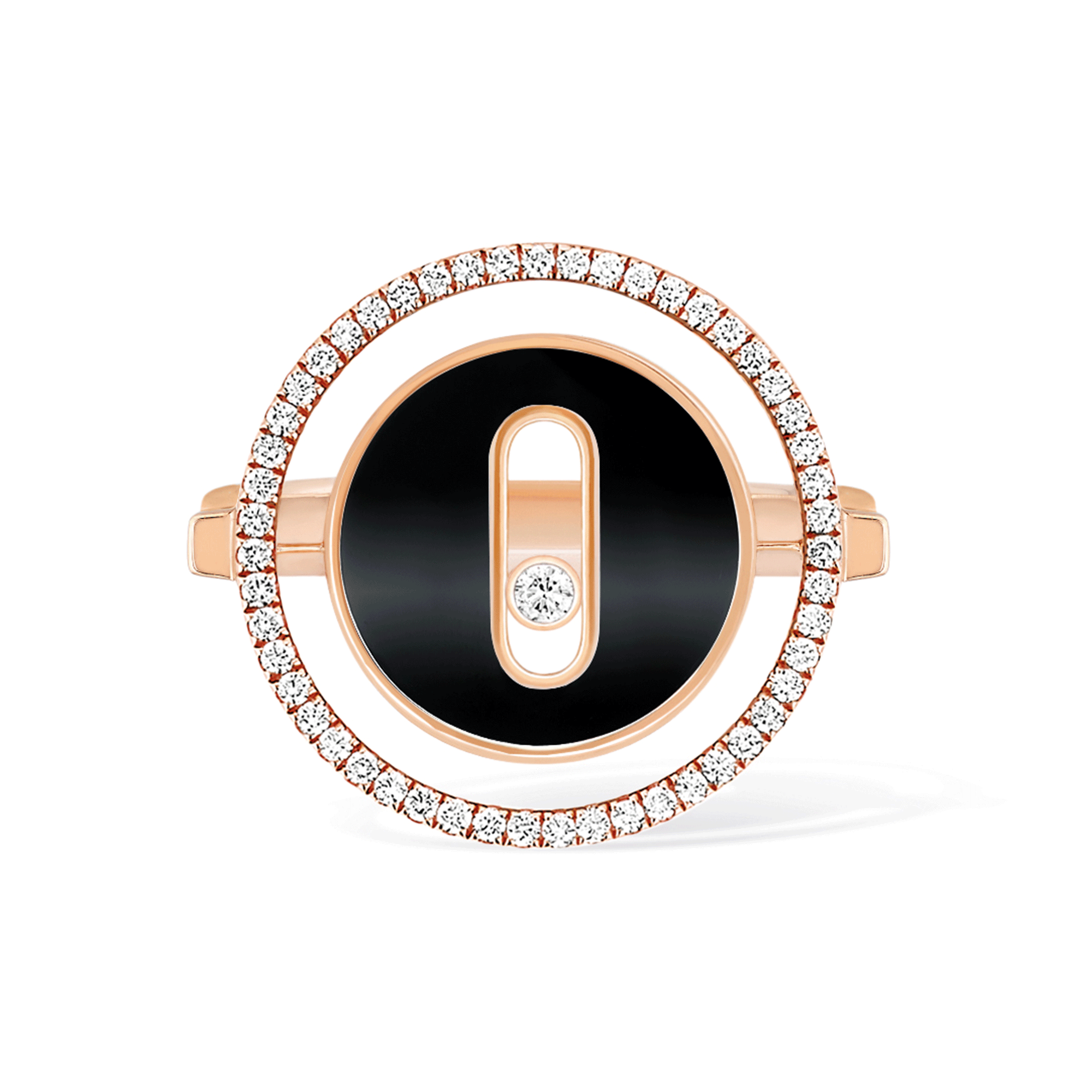 Lucky Move 18ct Pink Gold Onyx And Diamond Ring