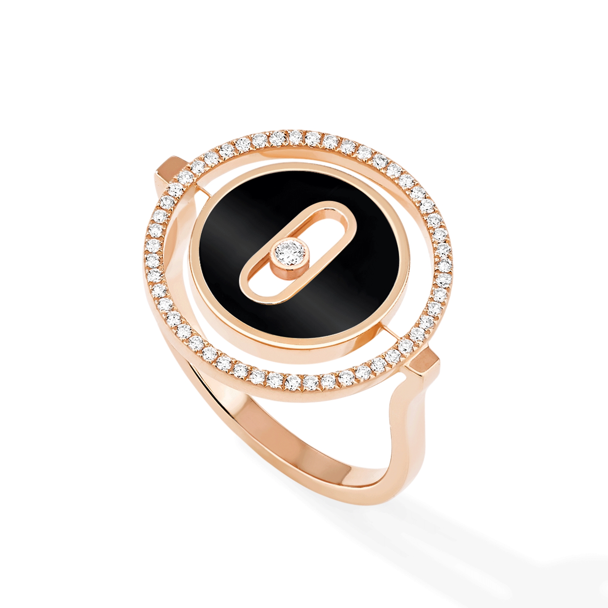 Lucky Move 18ct Pink Gold Onyx And Diamond Ring
