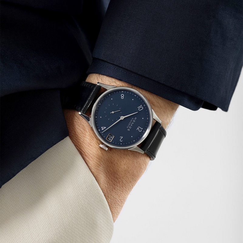 NOMOS Glashütte Minimatik 39mm Date Blue Manual-Wind Strap Watch - Berry's Jewellers