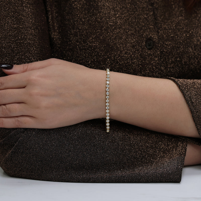 18ct Yellow Gold Round Brilliant Cut Diamond Tennis Bracelet