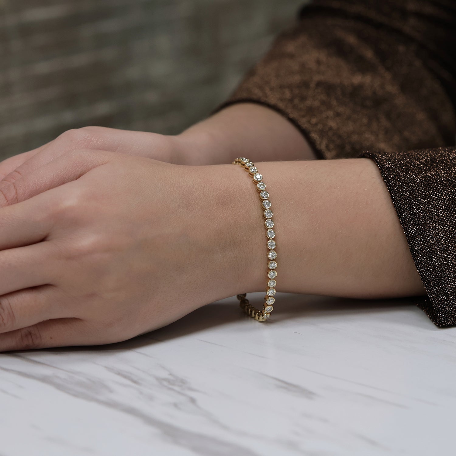 18ct Yellow Gold Round Brilliant Cut Diamond Tennis Bracelet