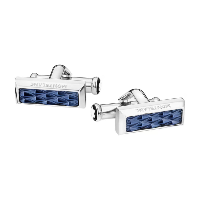 Meisterstuck Steel Rectangular Blue Inlay Cufflinks