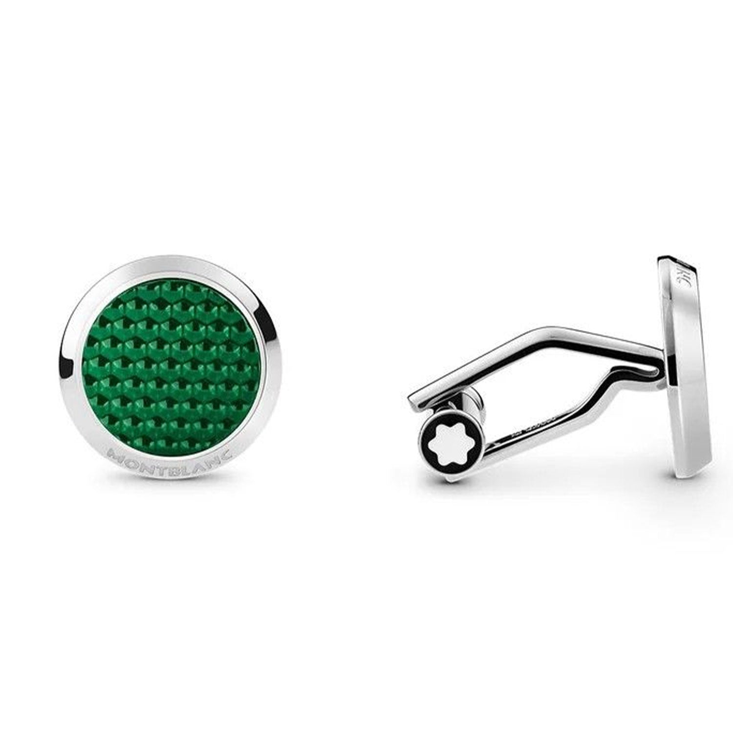 Montblanc Meisterstück Steel Cufflinks With Patterned Green Lacquer Inlay - Berry's Jewellers
