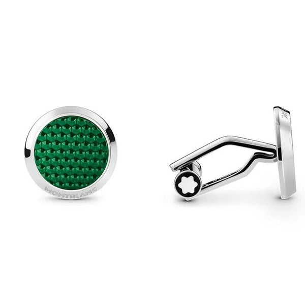 Montblanc Meisterstück Steel Cufflinks With Patterned Green Lacquer Inlay - Berry's Jewellers