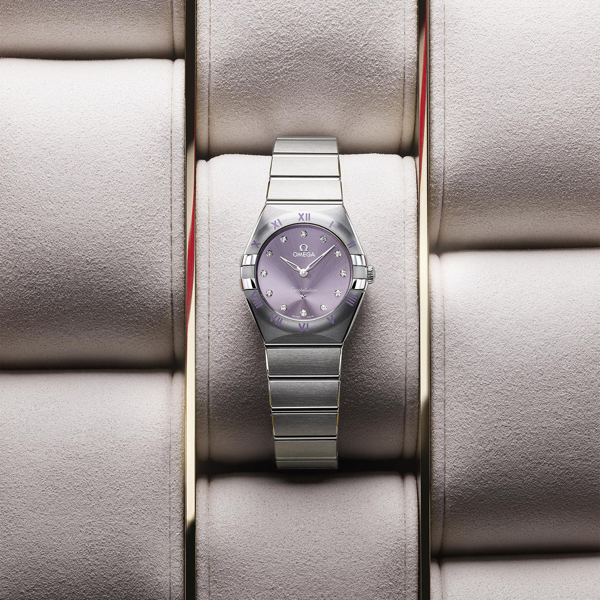 OMEGA Constellation 28mm Purple Diamond Dial Ladies Bracelet Watch - Berry's Jewellers