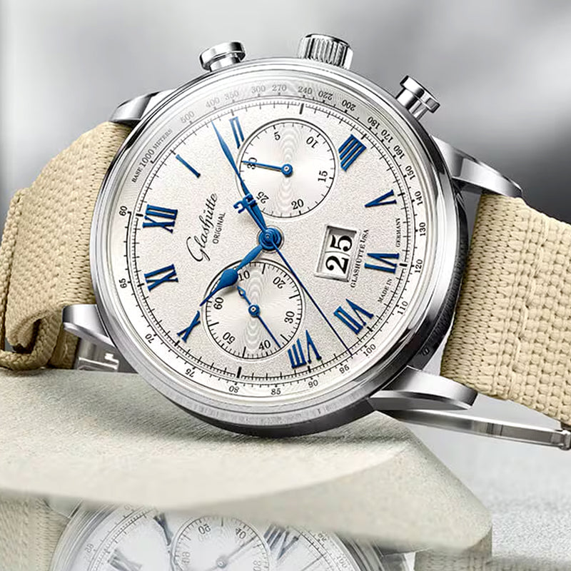 Senator Chronograph 41mm Steel Beige Strap Automatic Watch