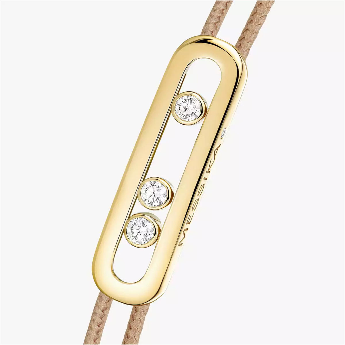 Messika Paris 18ct Yellow Gold Diamond Set Messika Cares Beige Cord Bracelet - Berry's Jewellers