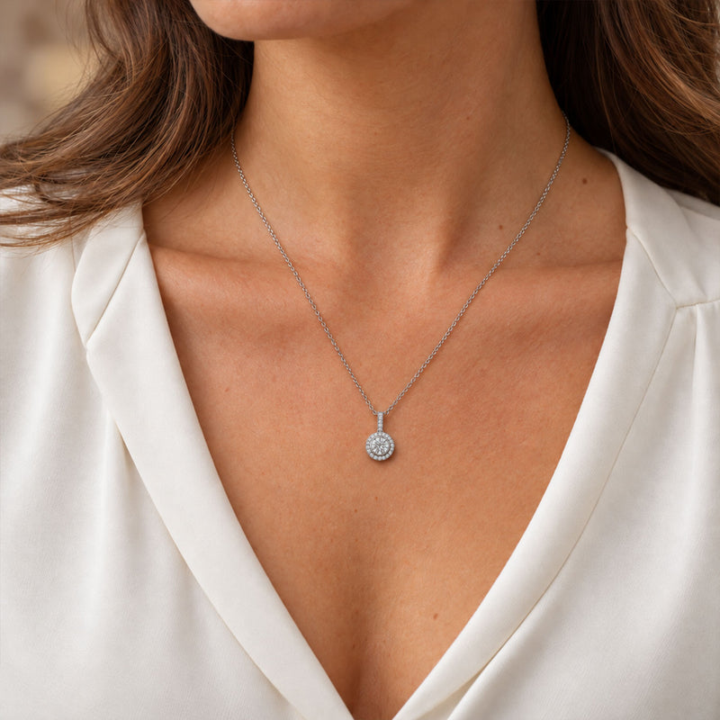 Berry's Platinum Round Brilliant Cut Diamond Halo Pendant - Berry's Jewellers