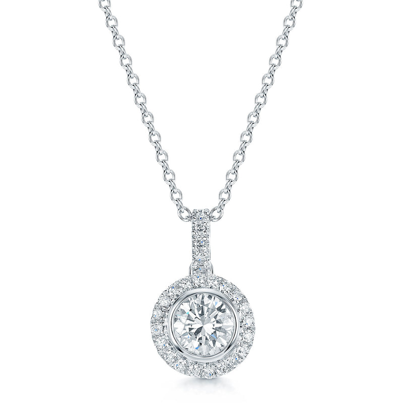 Platinum Round Brilliant Cut Diamond Halo Pendant