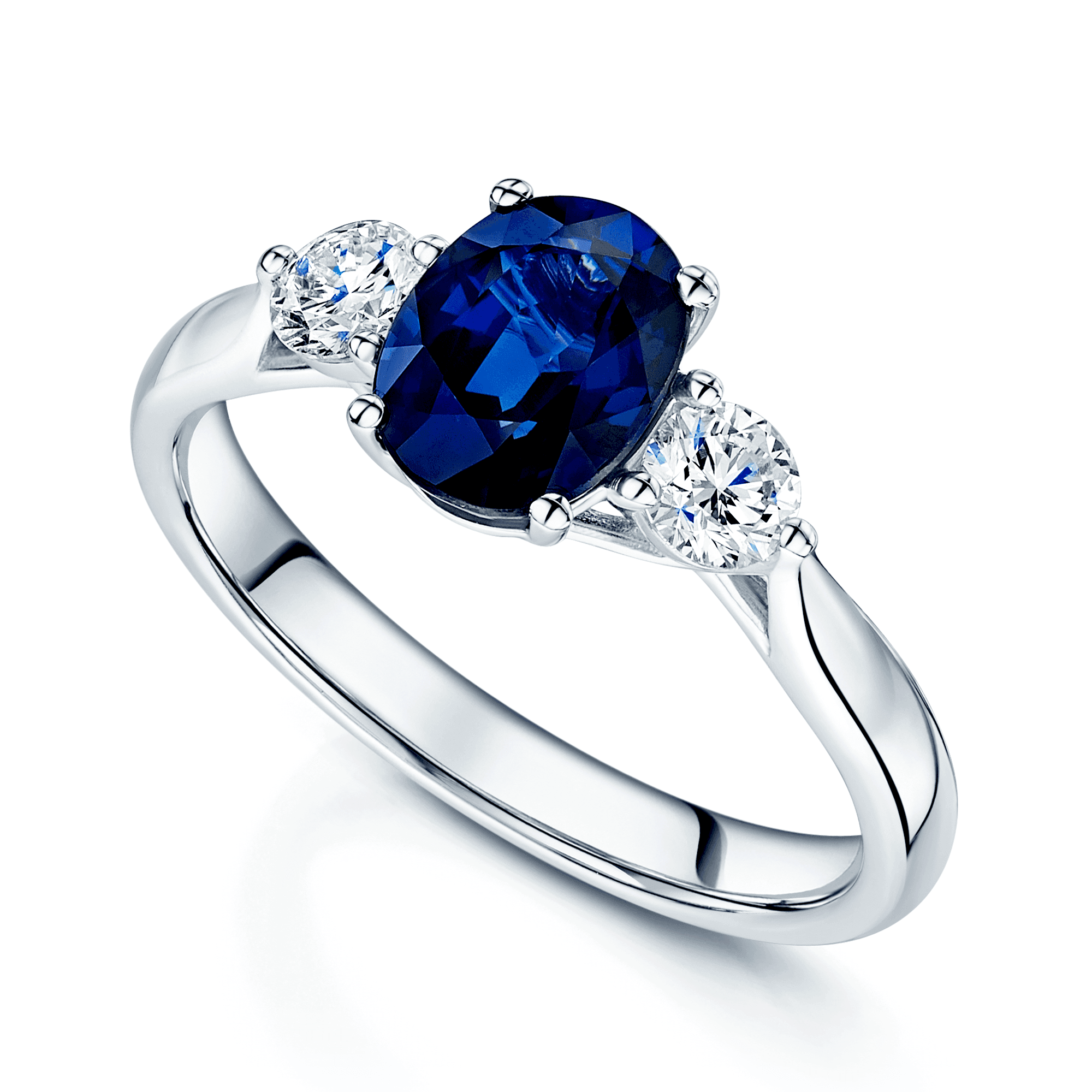 Platinum Oval Sapphire And Diamond Three Stone Ring