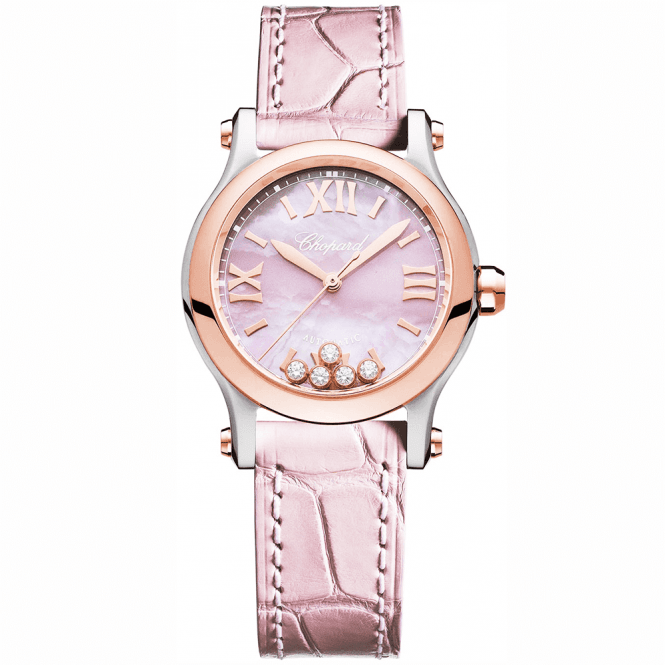 Happy Sport 30mm 18ct Rose Gold Pink Mother of Pearl Dial Watch