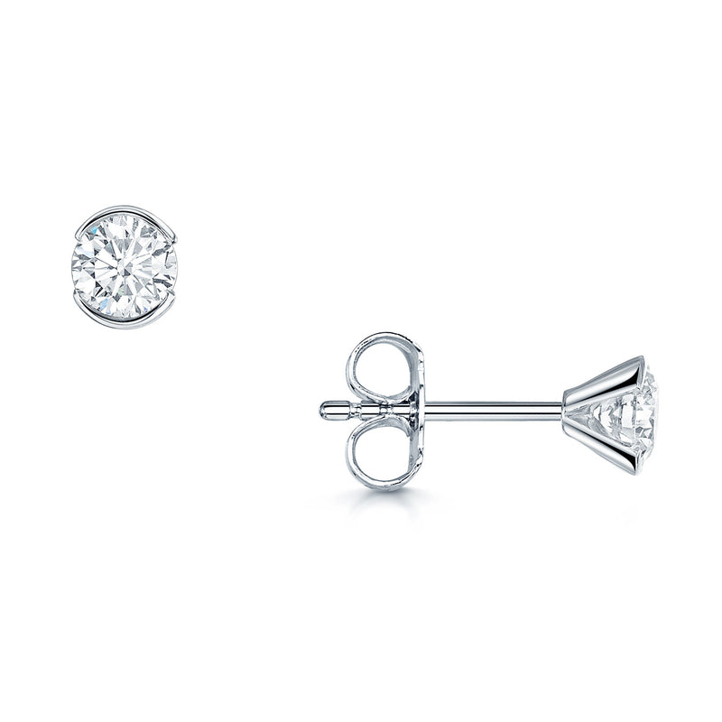 18ct White Gold Round Brilliant Diamond Semi-Rubover Stud Earrings