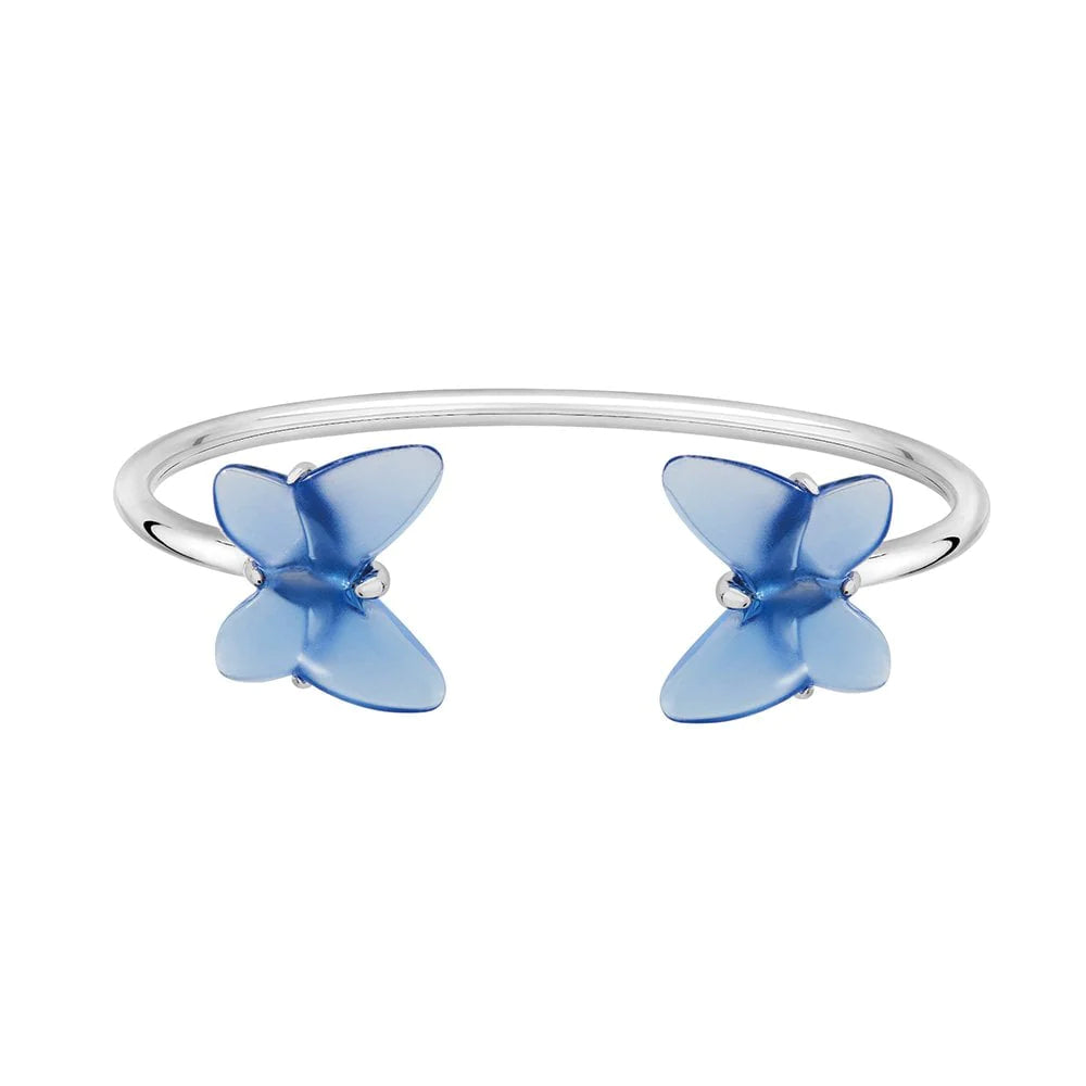 Papillon Flexible Silver & Blue Crystal Bangle - Size L
