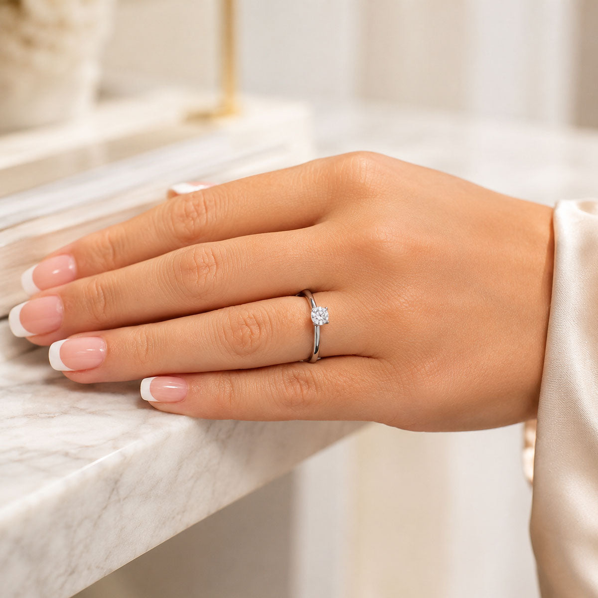 Platinum GIA Certificated Round Brilliant Cut Diamond Ring With A Four Claw Setting