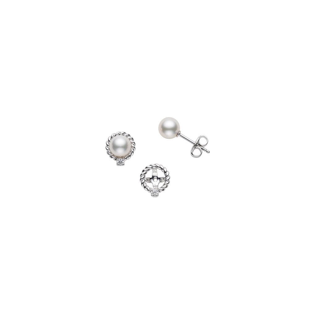 18ct White Gold Akoya Cultured Pearl Stud Earrings With Diamond Set Removable Jackets