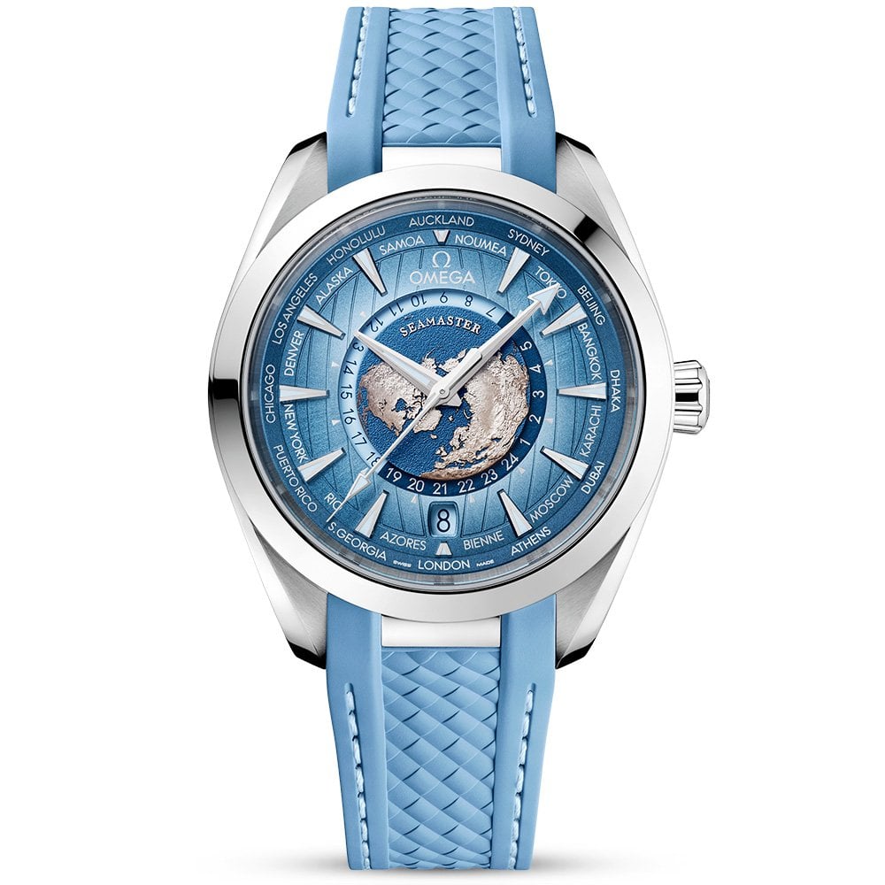 Seamaster Aqua Terra GMT Worldtimer 43mm Summer Blue Dial Strap Watch