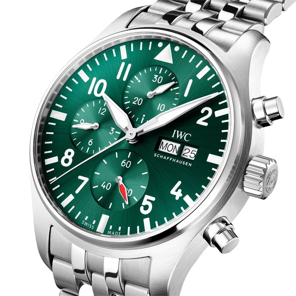 Pilot's 43mm Green Dial Chronograph Bracelet Watch