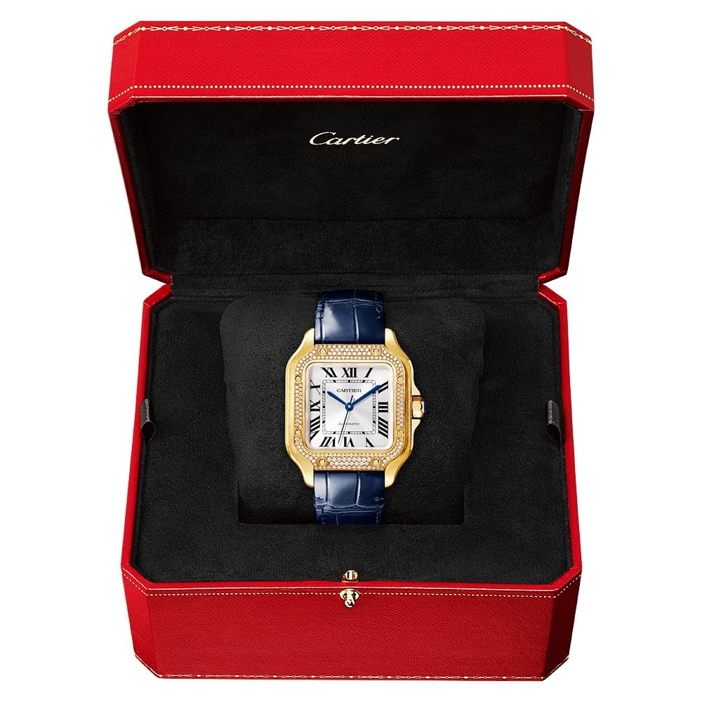 Santos de Cartier Medium Diamond Set Automatic 18ct Yellow Gold Watch