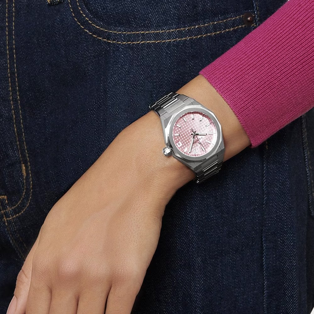 DEFY Skyline 36mm Pink Sunburst Dial Ladies Automatic Bracelet Watch
