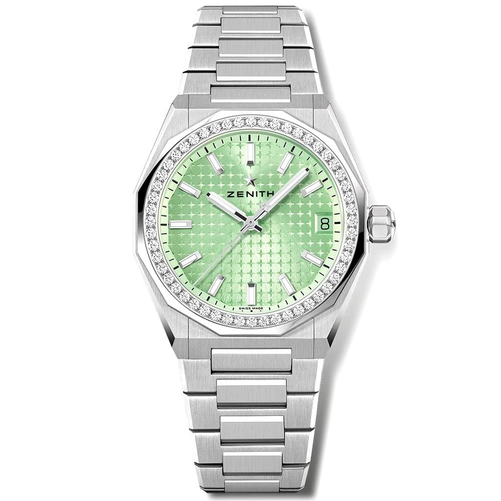 DEFY Skyline 36mm Pastel Green Dial Diamond Bezel Ladies Bracelet Watch