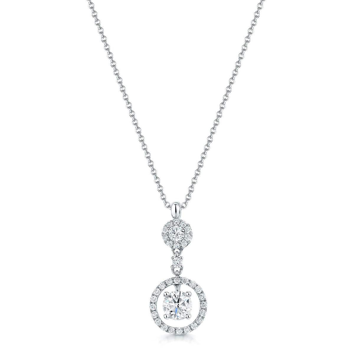 18ct White Gold Round Brilliant Cut Diamond Halo Drop Pendant