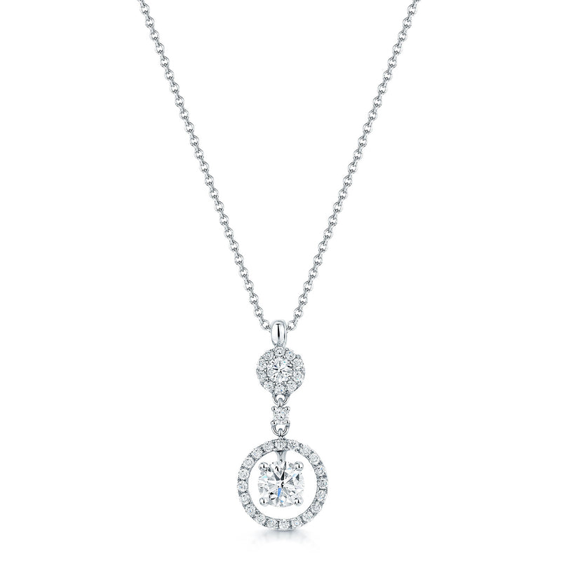 18ct White Gold Round Brilliant Cut Diamond Halo Drop Pendant