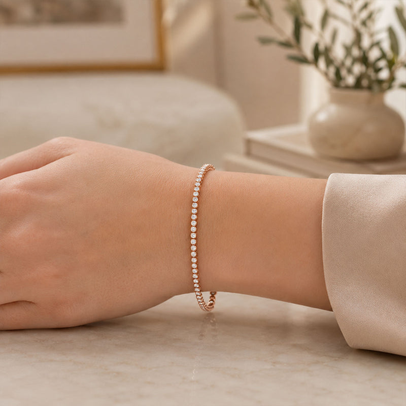 18ct Rose Gold Round Brilliant Cut Diamond Rub Over Tennis Bracelet