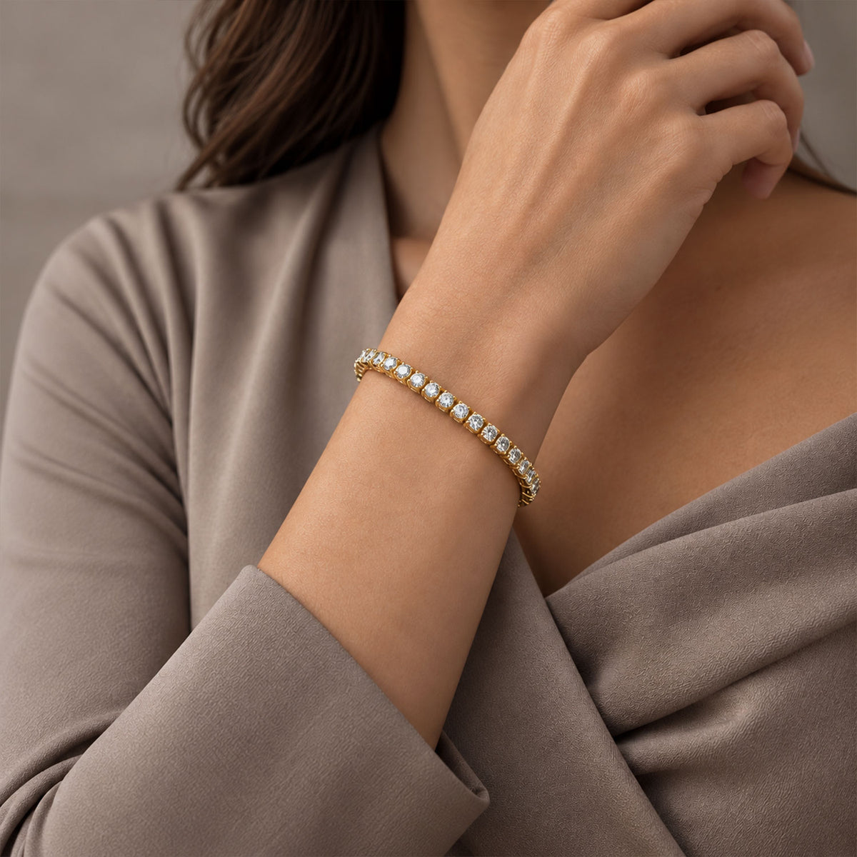 18ct Yellow Gold Round Brilliant Diamond Tennis Bracelet