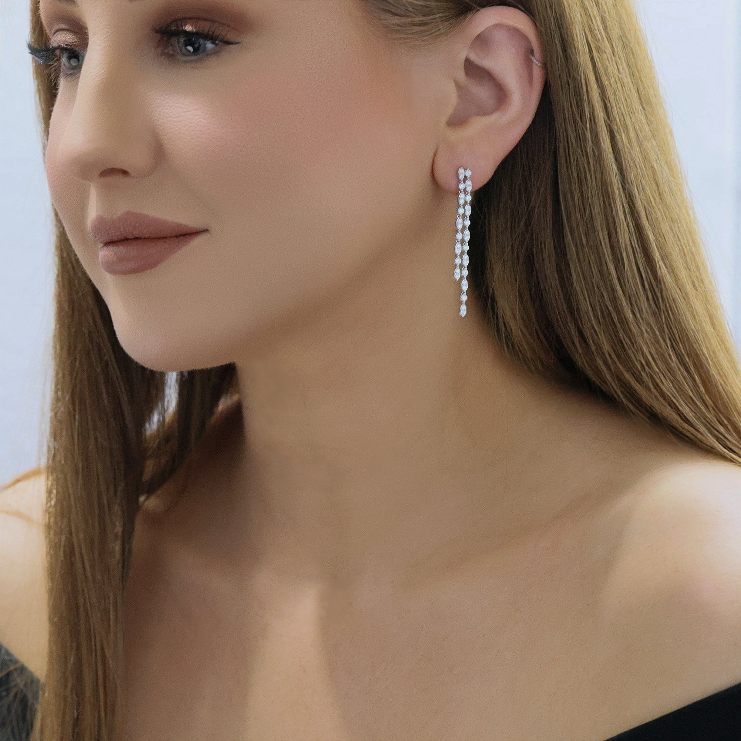 18ct White Gold Diamond Double Drop Earrings