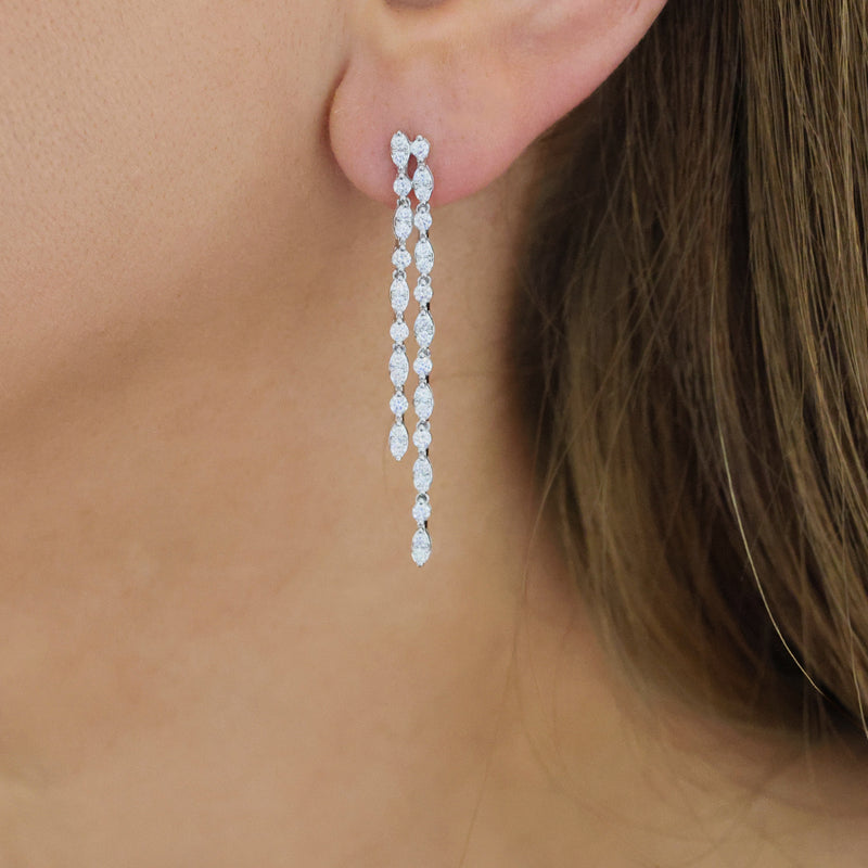 18ct White Gold Diamond Double Drop Earrings