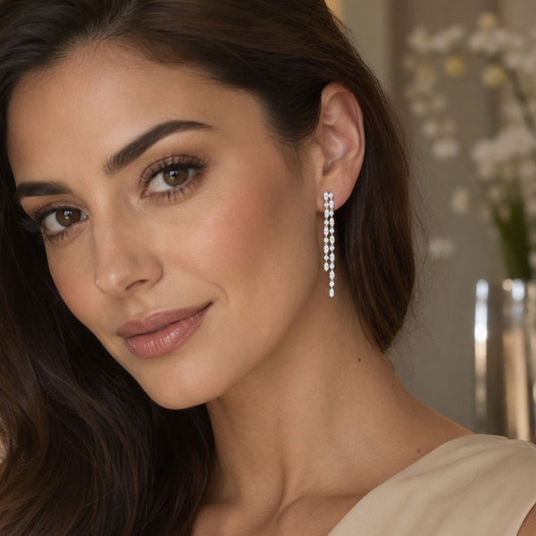 18ct White Gold Diamond Double Drop Earrings