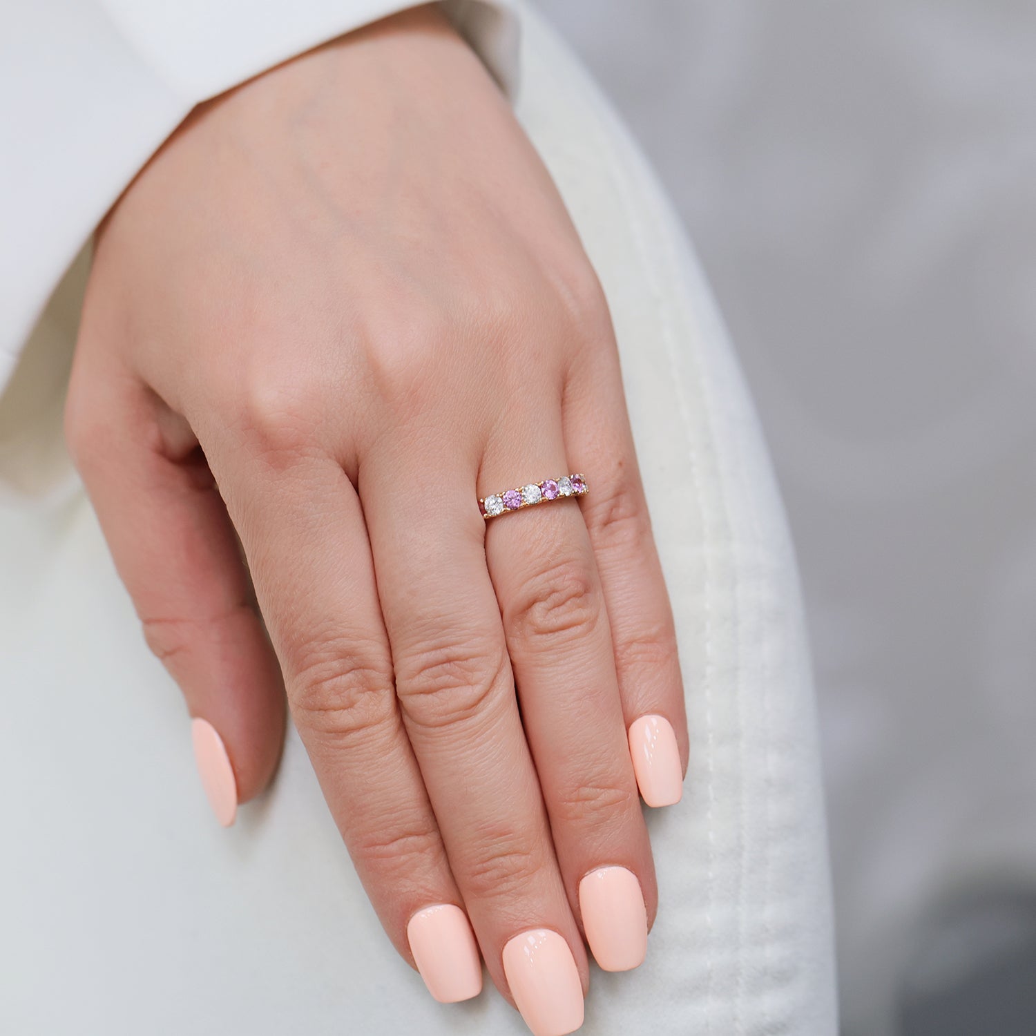 Berry's 18ct Rose & White Gold Pink Sapphire And Diamond Eternity Ring - Berry's Jewellers