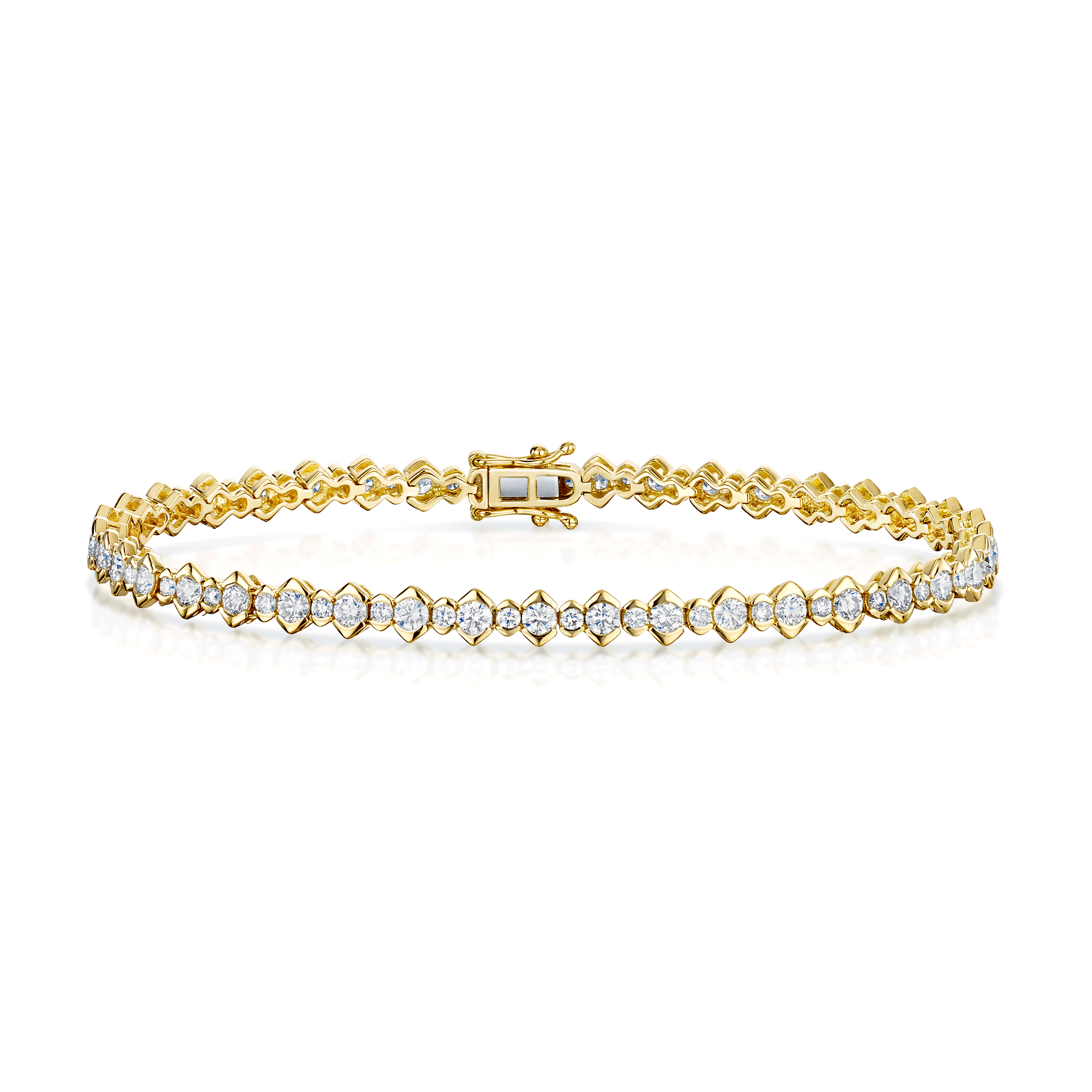 18ct Yellow Gold Round Brilliant Cut Fancy Diamond Line Bracelet