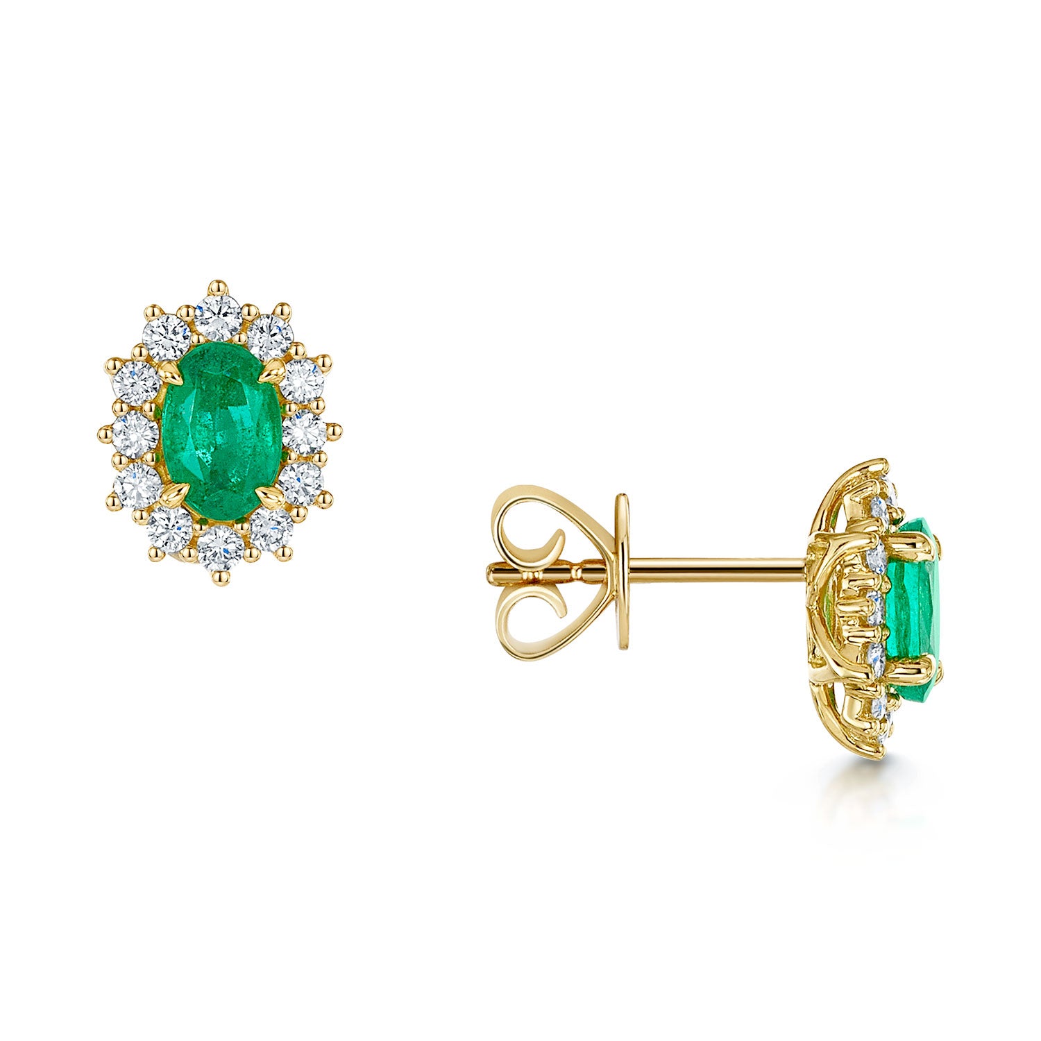 Berry's 18ct Yellow Gold Emerald & Diamond Cluster Earrings - Berry's Jewellers