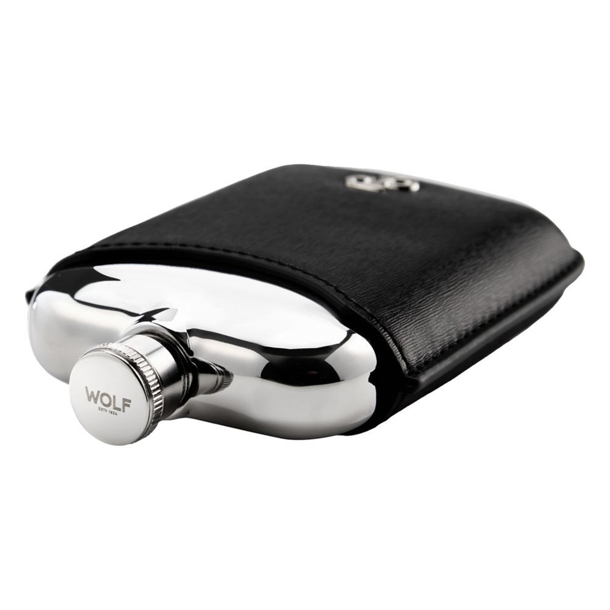 WOLF 1834 Philipp Black & Steel Hip Flask - Berry's Jewellers