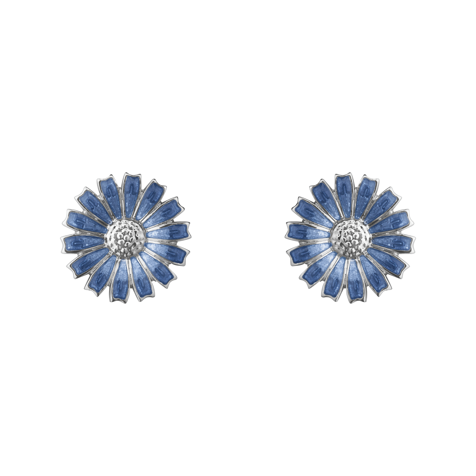Daisy Silver And Blue Enamel Earrings